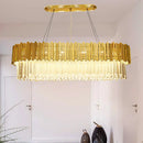 GobekUsa Modern Layered Metal Chandelier Lamp - 6-Light Golden Hanging Light with Crystal Icicles - 26"/35.5"/39" W