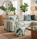 Polyester Pouf with Green and White Modern Leaf Pattern 18x18 by The Rug Decor
