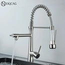 GobekUsa Dual Nozzle Gourmet Kitchen Faucet | Pull-Down, 360° Rotation, Chrome Mixer