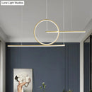 GobekUsa Modern LED Restaurant Island Lamp in Black/Gold with Circle & Linear Metal Shade - Warm/White Light