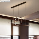 GobekUsa Modern LED Restaurant Island Lamp in Black/Gold with Circle & Linear Metal Shade - Warm/White Light