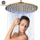 GobekUsa 16" LED Round Gold Shower Head with Arm - Enhanced Brass Bathroom Accessory