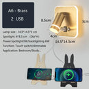 GobekUsa LED Wall Sconce Lamp Touch Switch USB Bedside Reading Light Tri-color Diammable