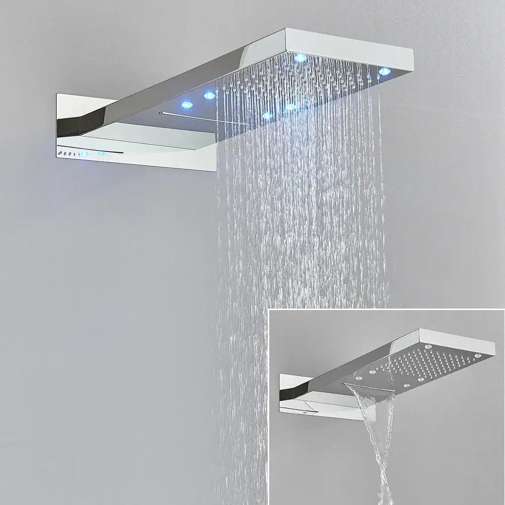 GobekUsa LED Waterfall Shower Head 54*22CM Square Wall Mount Bathroom Faucet, photo 10 of 10