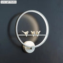 GobekUsa Modern LED White Circle Sconce Wall Mount Lamp with Birds Decor for Bedroom