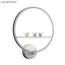 GobekUsa Modern LED White Circle Sconce Wall Mount Lamp with Birds Decor for Bedroom