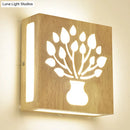 GobekUsa Modern LED Wood Square Wall Sconce: Beige Bedside Light with Cute Pattern