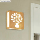 GobekUsa Modern LED Wood Square Wall Sconce: Beige Bedside Light with Cute Pattern