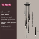 GobekUsa Loft Black LED Stair Chandelier for Modern Living Room and Restaurant