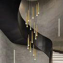 GobekUsa Loft Black LED Stair Chandelier for Modern Living Room and Restaurant