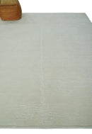 Modern Loop Cut Pile Solid plane Beige Hand Knotted 8x10 Wool Area Rug by The Rug Decor