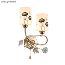 GobekUsa Modern Lotus Glass Wall Sconce with Gold Finish and Pull Chain - 2 Head Cylinder Lamp