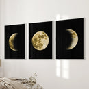 Celestial Moon 3 Piece Wall Decor. Gold Full Moon, Phases by Wall Art Set