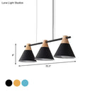 GobekUsa Modern Macaron Cone Hanging Light Pendant - 3 Heads Island Fixture in Black/White/Blue with Wood Accents - Ideal for Dining Table