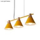 GobekUsa Modern Macaron Cone Hanging Light Pendant - 3 Heads Island Fixture in Black/White/Blue with Wood Accents - Ideal for Dining Table