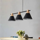 GobekUsa Modern Macaron Cone Hanging Light Pendant - 3 Heads Island Fixture in Black/White/Blue with Wood Accents - Ideal for Dining Table