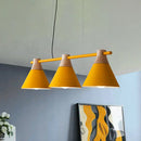 GobekUsa Modern Macaron Cone Hanging Light Pendant - 3 Heads Island Fixture in Black/White/Blue with Wood Accents - Ideal for Dining Table