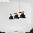 GobekUsa Modern Macaron Cone Hanging Light Pendant - 3 Heads Island Fixture in Black/White/Blue with Wood Accents - Ideal for Dining Table