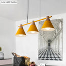 GobekUsa Modern Macaron Cone Hanging Light Pendant - 3 Heads Island Fixture in Black/White/Blue with Wood Accents - Ideal for Dining Table