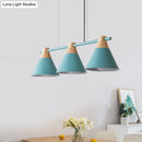 GobekUsa Modern Macaron Cone Hanging Light Pendant - 3 Heads Island Fixture in Black/White/Blue with Wood Accents - Ideal for Dining Table