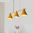 GobekUsa Modern Macaron Cone Hanging Light Pendant - 3 Heads Island Fixture in Black/White/Blue with Wood Accents - Ideal for Dining Table