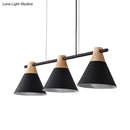 GobekUsa Modern Macaron Cone Hanging Light Pendant - 3 Heads Island Fixture in Black/White/Blue with Wood Accents - Ideal for Dining Table