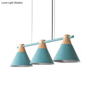 GobekUsa Modern Macaron Cone Hanging Light Pendant - 3 Heads Island Fixture in Black/White/Blue with Wood Accents - Ideal for Dining Table