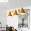 GobekUsa Modern Macaron Cone Hanging Light Pendant - 3 Heads Island Fixture in Black/White/Blue with Wood Accents - Ideal for Dining Table