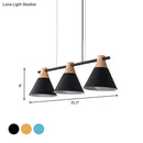 GobekUsa Modern Macaron Cone Hanging Light Pendant - 3 Heads Island Fixture in Black/White/Blue with Wood Accents - Ideal for Dining Table