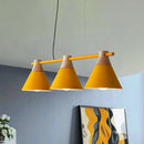 GobekUsa Modern Macaron Cone Hanging Light Pendant - 3 Heads Island Fixture in Black/White/Blue with Wood Accents - Ideal for Dining Table