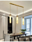 Modern marble and copper led pendant light for bedroom by Decorbites