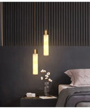 Modern marble and copper led pendant light for bedroom by Decorbites