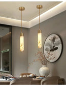 Modern marble and copper led pendant light for bedroom by Decorbites