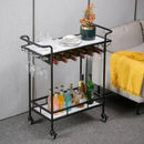 GobekUsa Drinks Trolley with Wine Rack, Glass Holder, Cup Holder, 2 Racks - Black Gold