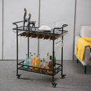 GobekUsa Drinks Trolley with Wine Rack, Glass Holder, Cup Holder, 2 Racks - Black Gold