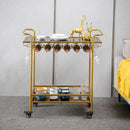 GobekUsa Drinks Trolley with Wine Rack, Glass Holder, Cup Holder, 2 Racks - Black Gold