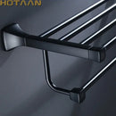 GobekUsa Black Aluminum Towel Rack with Hook, Wall-mounted Bathroom Towel Holder and Shelf