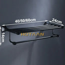 GobekUsa Black Aluminum Towel Rack with Hook, Wall-mounted Bathroom Towel Holder and Shelf
