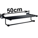 GobekUsa Black Aluminum Towel Rack with Hook, Wall-mounted Bathroom Towel Holder and Shelf