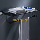 GobekUsa Black Aluminum Towel Rack with Hook, Wall-mounted Bathroom Towel Holder and Shelf