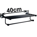GobekUsa Black Aluminum Towel Rack with Hook, Wall-mounted Bathroom Towel Holder and Shelf