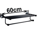 GobekUsa Black Aluminum Towel Rack with Hook, Wall-mounted Bathroom Towel Holder and Shelf