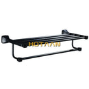 GobekUsa Black Aluminum Towel Rack with Hook, Wall-mounted Bathroom Towel Holder and Shelf