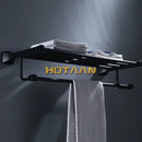 GobekUsa Black Aluminum Towel Rack with Hook, Wall-mounted Bathroom Towel Holder and Shelf