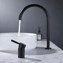 GobekUsa Black Basin Faucet: Brushed Gold Two-Hole Bathroom Sink Tap with Rotating Spout