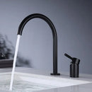 GobekUsa Black Basin Faucet: Brushed Gold Two-Hole Bathroom Sink Tap with Rotating Spout
