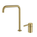 GobekUsa Black Basin Faucet: Brushed Gold Two-Hole Bathroom Sink Tap with Rotating Spout