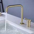 GobekUsa Black Basin Faucet: Brushed Gold Two-Hole Bathroom Sink Tap with Rotating Spout