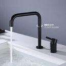 GobekUsa Black Basin Faucet: Brushed Gold Two-Hole Bathroom Sink Tap with Rotating Spout