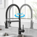 GobekUsa Black Spring Kitchen Faucet with Sprayer and Brushed Nickel Finish